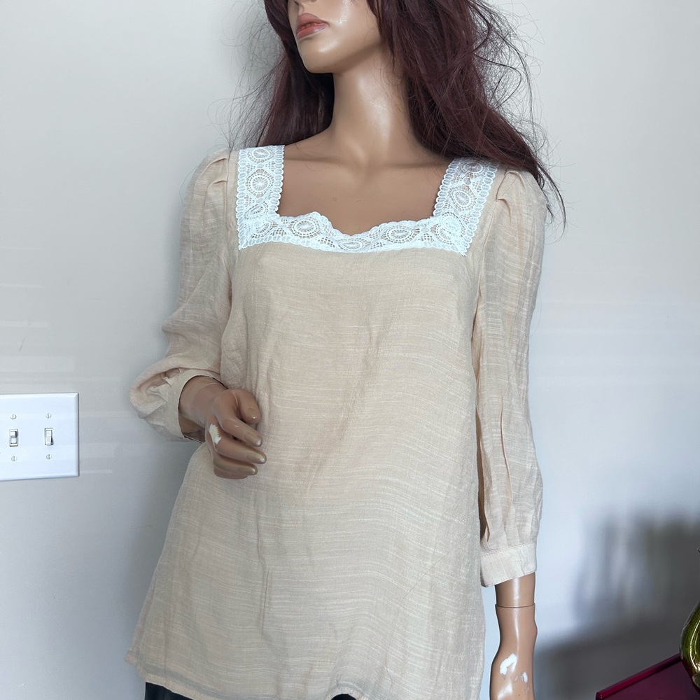 Lace Trim Cream Tunic Top